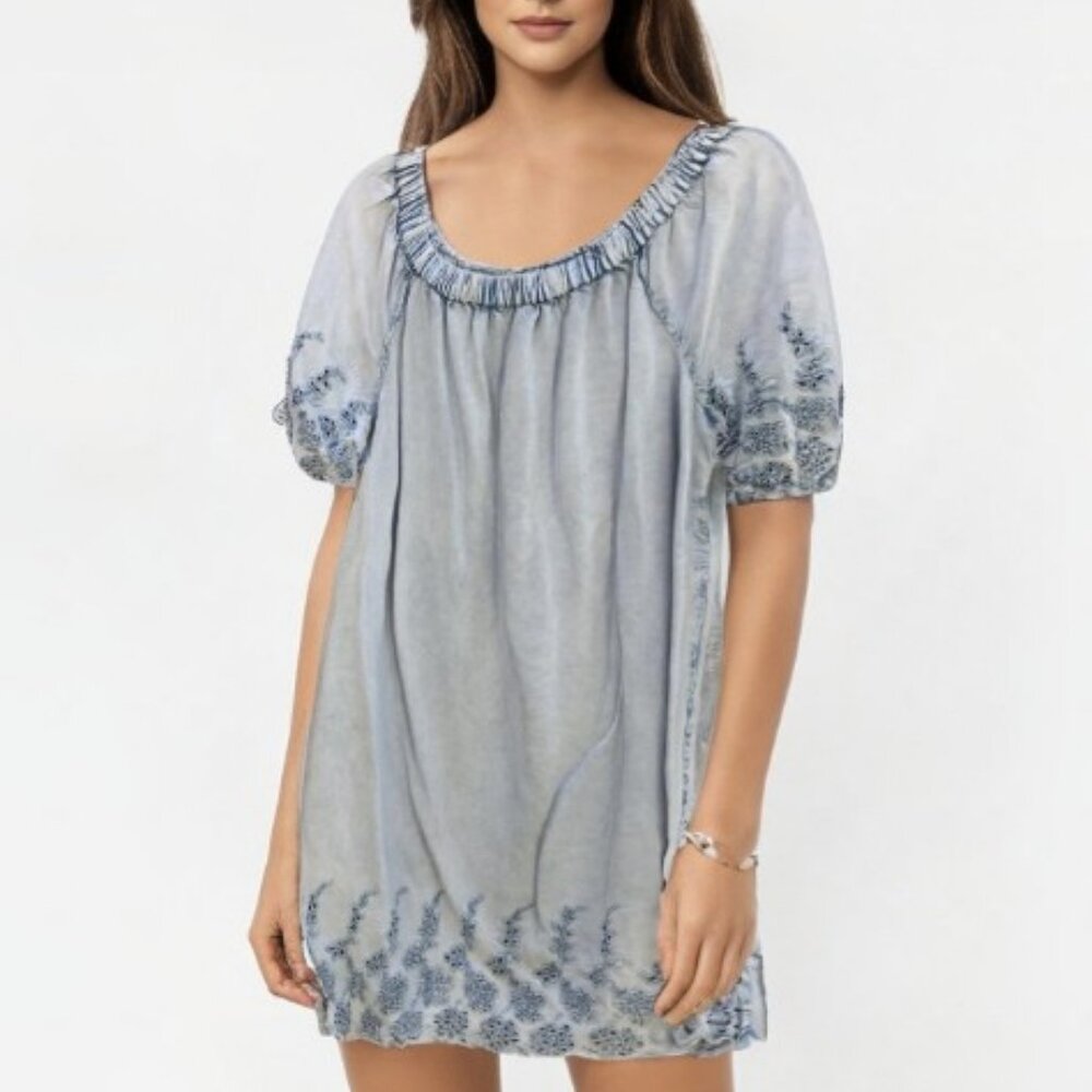 D&Kade Eyelet Embroidered Detailed Chambray Short Sleeve Dress Large - Picture 2 of 7